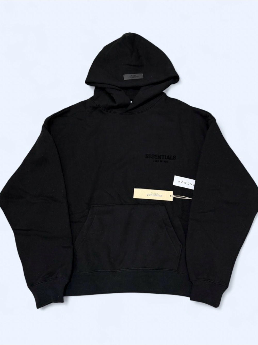 Essentials Black Pullover Hoodie with Front Pocket